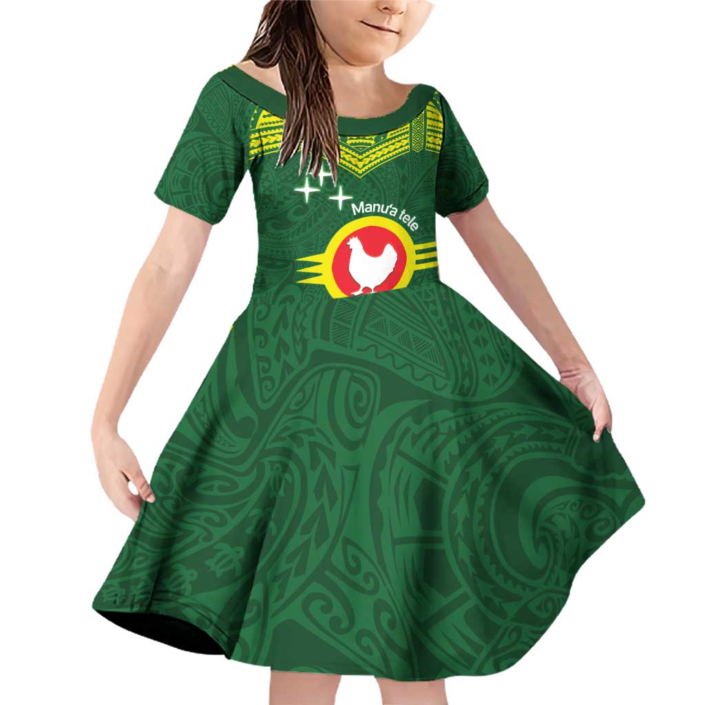 Manu'a Flag Day Family Matching Off Shoulder Short Dress and Hawaiian Shirt Polynesian Pattern National Color Proud LT14 Daughter's Dress Green - Polynesian Pride