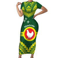 Manu'a Flag Day Family Matching Short Sleeve Bodycon Dress and Hawaiian Shirt Polynesian Pattern National Color Proud LT14 Mom's Dress Green - Polynesian Pride