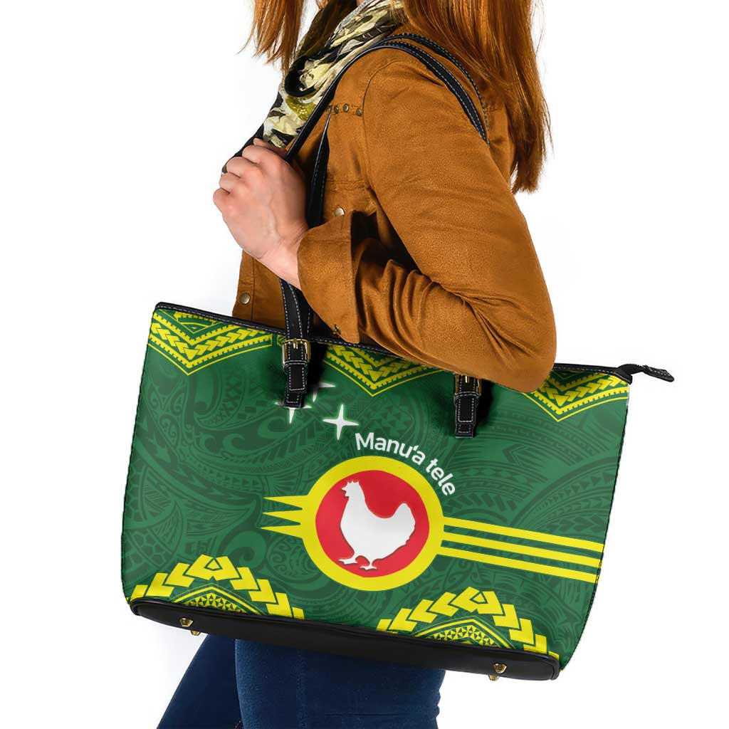 Manu'a Flag Day Leather Tote Bag Polynesian Pattern National Color Proud LT14 Green - Polynesian Pride