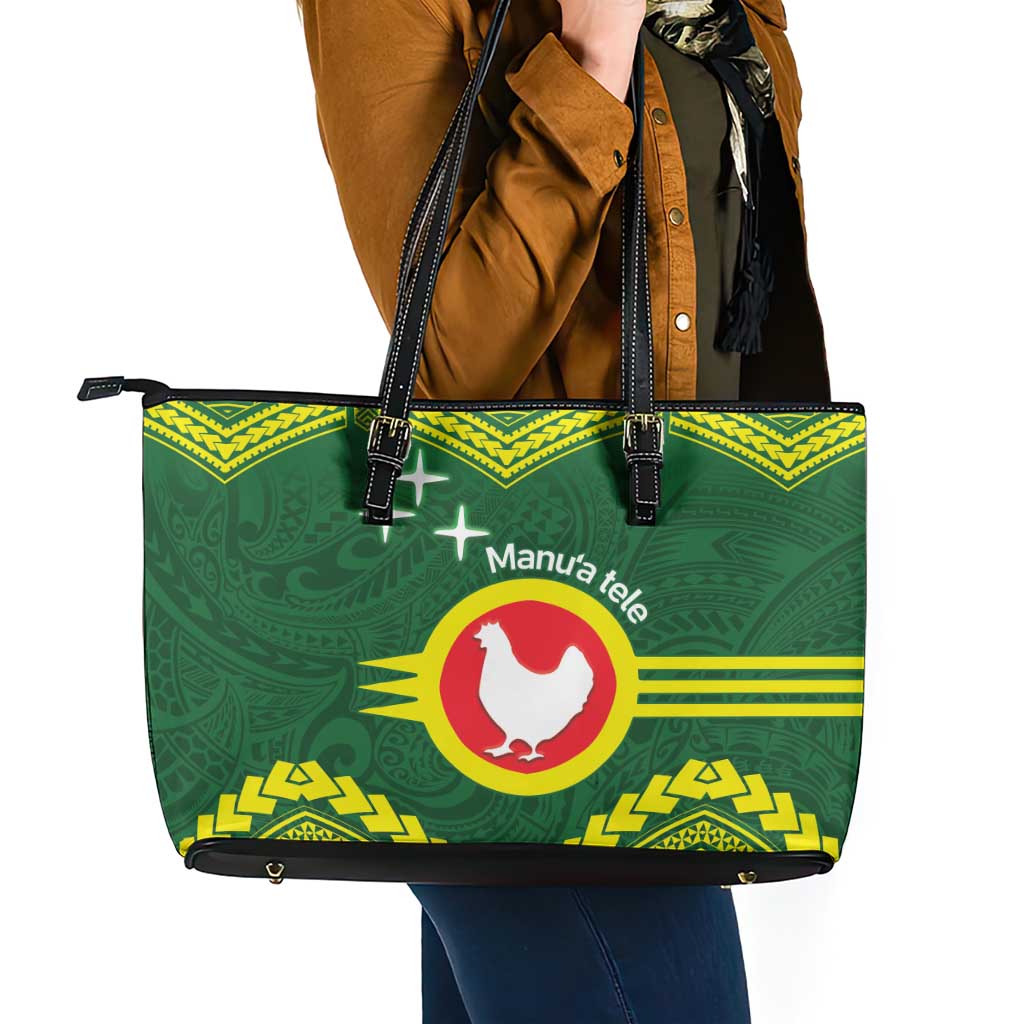 Manu'a Flag Day Leather Tote Bag Polynesian Pattern National Color Proud LT14 - Polynesian Pride