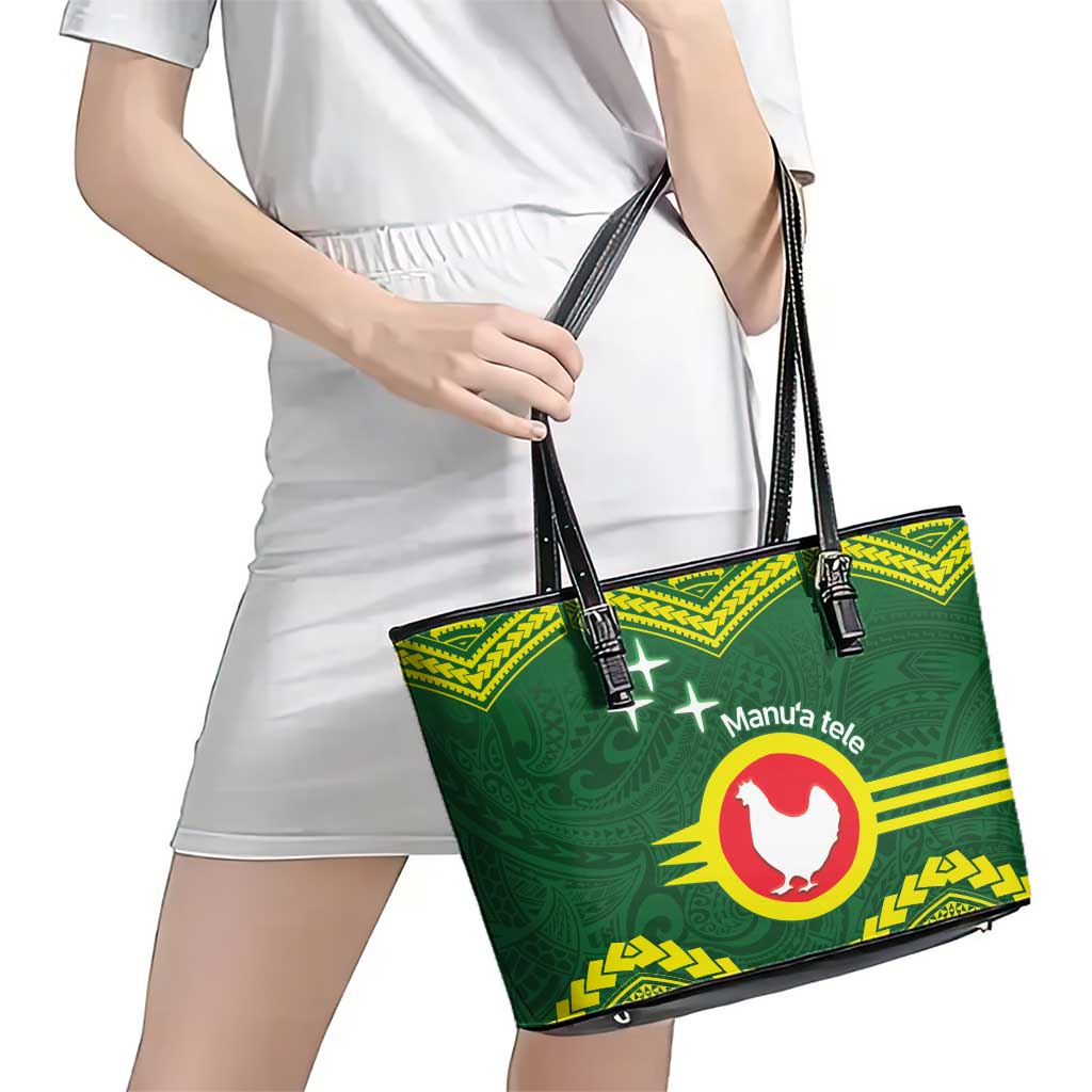 Manu'a Flag Day Leather Tote Bag Polynesian Pattern National Color Proud LT14 - Polynesian Pride