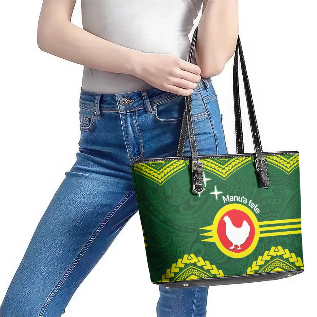 Manu'a Flag Day Leather Tote Bag Polynesian Pattern National Color Proud LT14 - Polynesian Pride