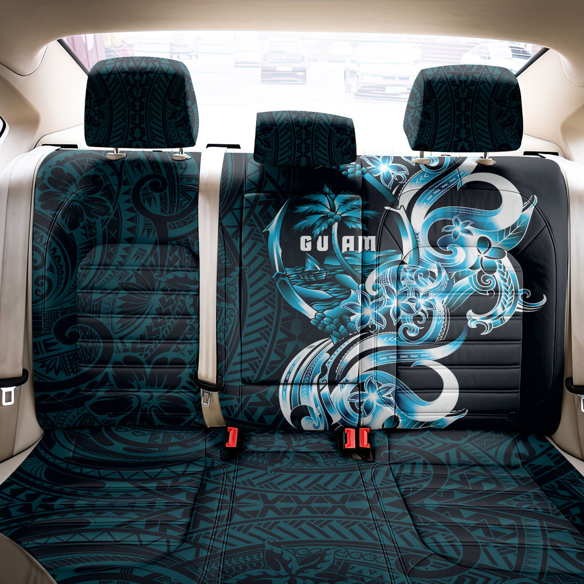 Asut Guam Chamorro Back Car Seat Cover Guahan Seal Tattoo LT14 - Polynesian Pride