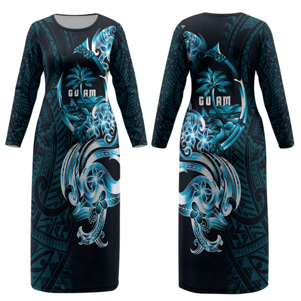 Asut Guam Chamorro Couples Matching Long Sleeve Bodycon Dress and Long Sleeve Button Shirt Guahan Seal Tattoo LT14 - Polynesian Pride