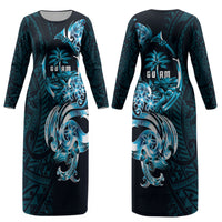 Asut Guam Chamorro Couples Matching Long Sleeve Bodycon Dress and Long Sleeve Button Shirt Guahan Seal Tattoo LT14 - Polynesian Pride
