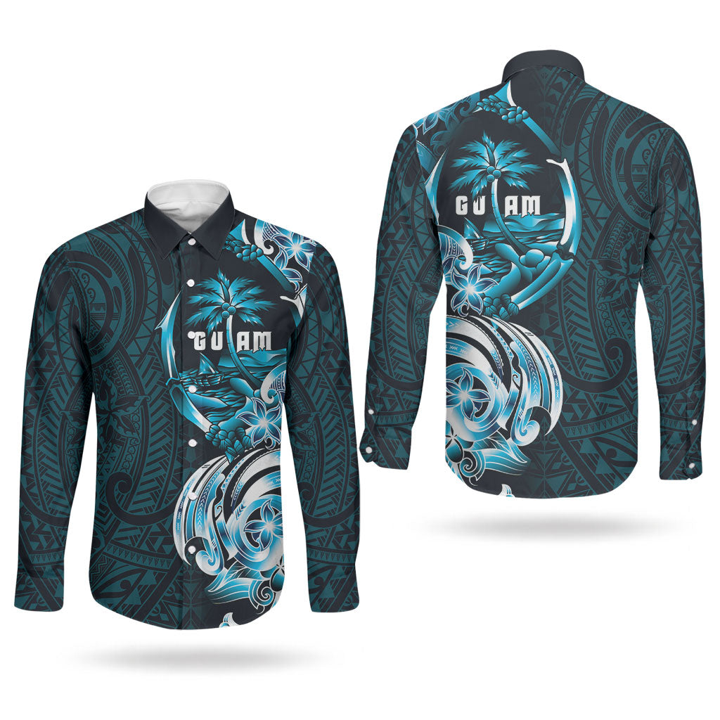 Asut Guam Chamorro Couples Matching Off Shoulder Maxi Dress and Long Sleeve Button Shirt Guahan Seal Tattoo LT14 - Polynesian Pride