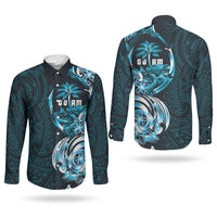 Asut Guam Chamorro Couples Matching Off Shoulder Maxi Dress and Long Sleeve Button Shirt Guahan Seal Tattoo LT14 - Polynesian Pride