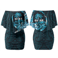 Asut Guam Chamorro Couples Matching Off Shoulder Short Dress and Long Sleeve Button Shirt Guahan Seal Tattoo LT14 - Polynesian Pride