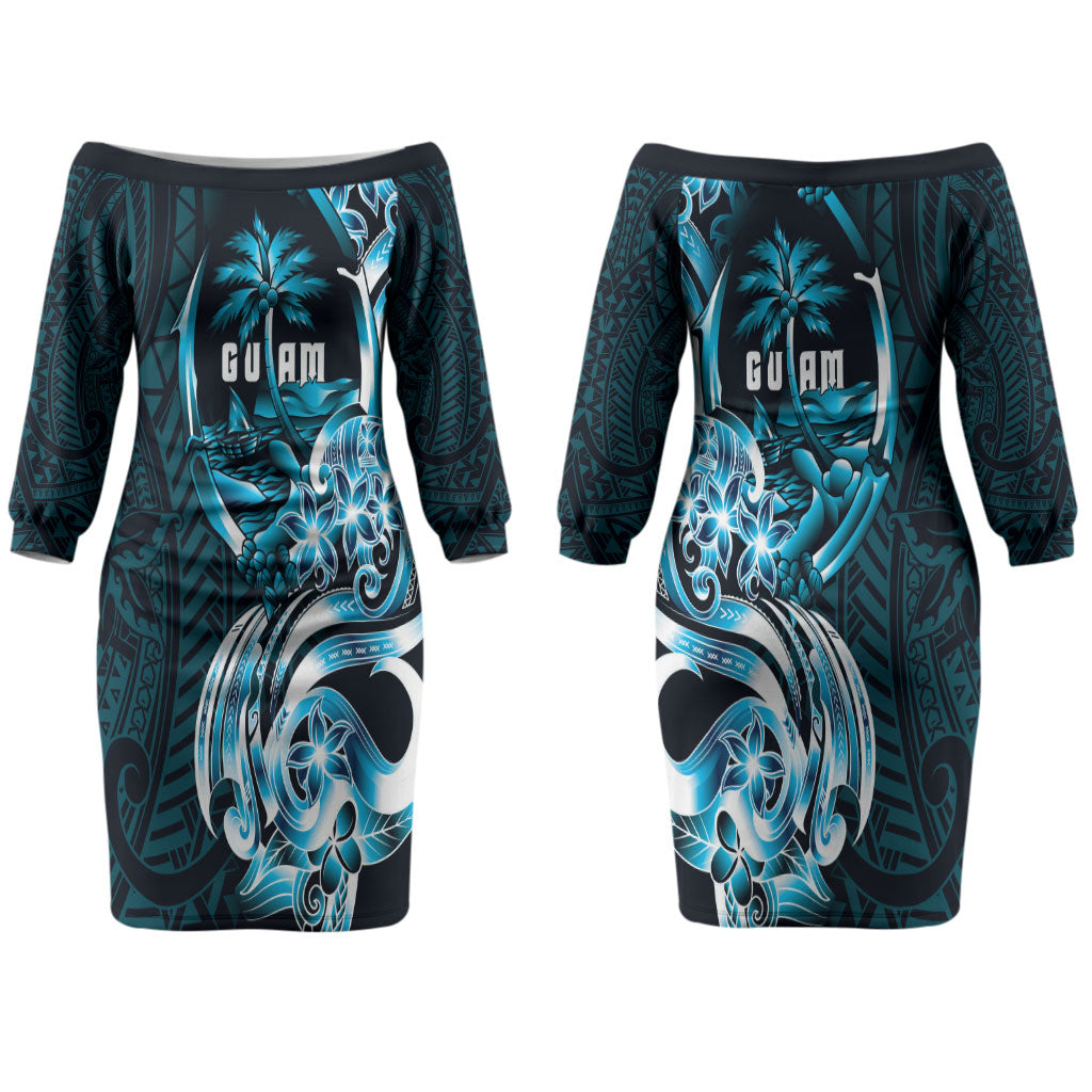 Asut Guam Chamorro Couples Matching Off The Shoulder Long Sleeve Dress and Long Sleeve Button Shirt Guahan Seal Tattoo LT14 - Polynesian Pride