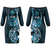 Asut Guam Chamorro Couples Matching Off The Shoulder Long Sleeve Dress and Long Sleeve Button Shirt Guahan Seal Tattoo LT14 - Polynesian Pride