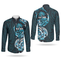 Asut Guam Chamorro Couples Matching Short Sleeve Bodycon Dress and Long Sleeve Button Shirt Guahan Seal Tattoo LT14 - Polynesian Pride