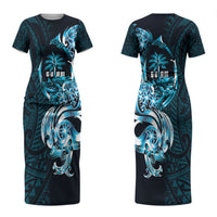 Asut Guam Chamorro Couples Matching Short Sleeve Bodycon Dress and Long Sleeve Button Shirt Guahan Seal Tattoo LT14 - Polynesian Pride