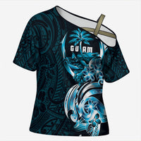 Asut Guam Chamorro Cross Shoulder Shirt Guahan Seal Tattoo LT14 Female Blue - Polynesian Pride