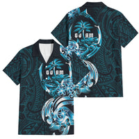 Asut Guam Chamorro Family Matching Tank Maxi Dress and Hawaiian Shirt Guahan Seal Tattoo LT14 Dad's Shirt - Short Sleeve Blue - Polynesian Pride