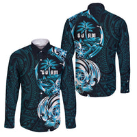 Asut Guam Chamorro Family Matching Tank Maxi Dress and Hawaiian Shirt Guahan Seal Tattoo LT14 Dad's Shirt - Long Sleeve Blue - Polynesian Pride