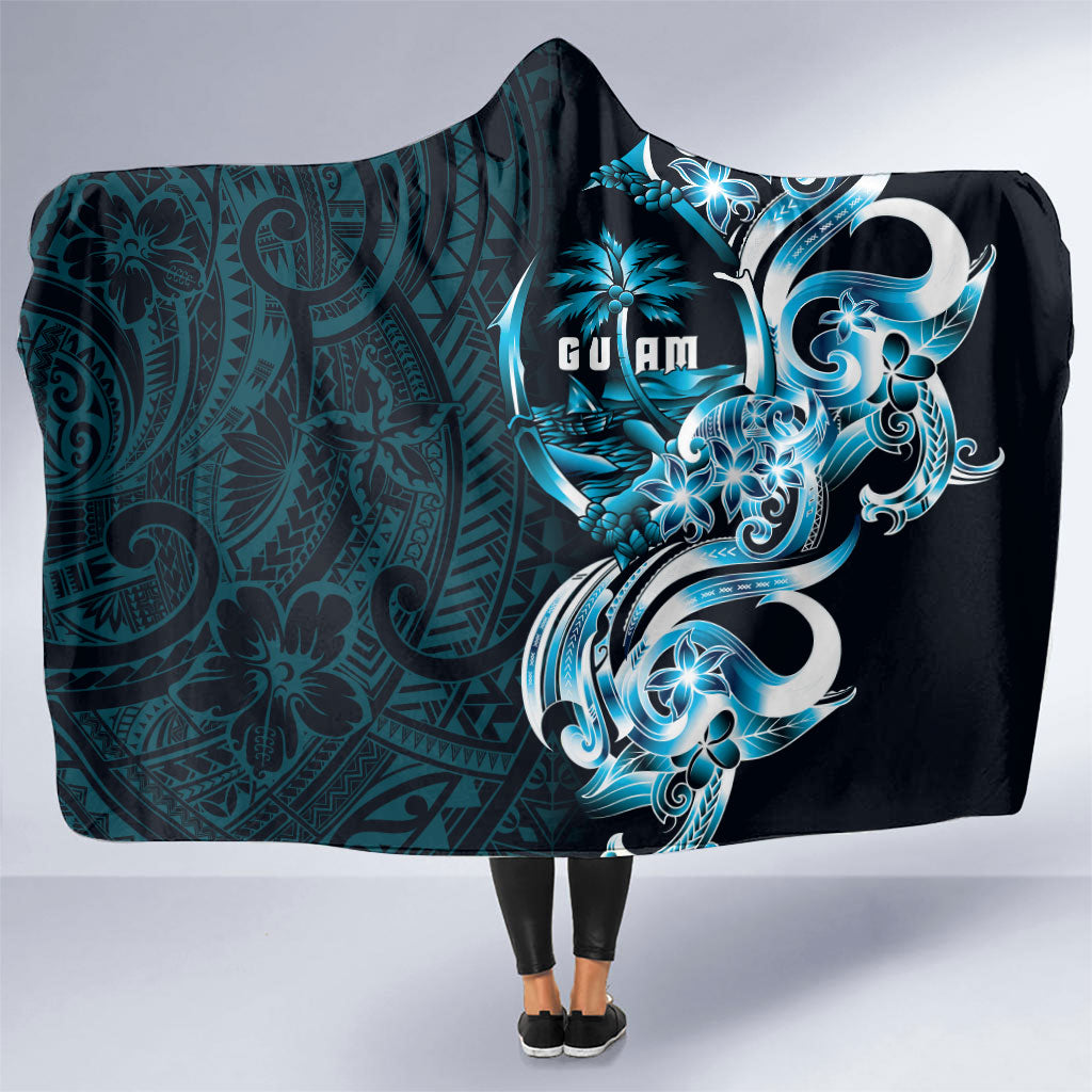 Asut Guam Chamorro Hooded Blanket Guahan Seal Tattoo LT14 One Size Blue - Polynesian Pride