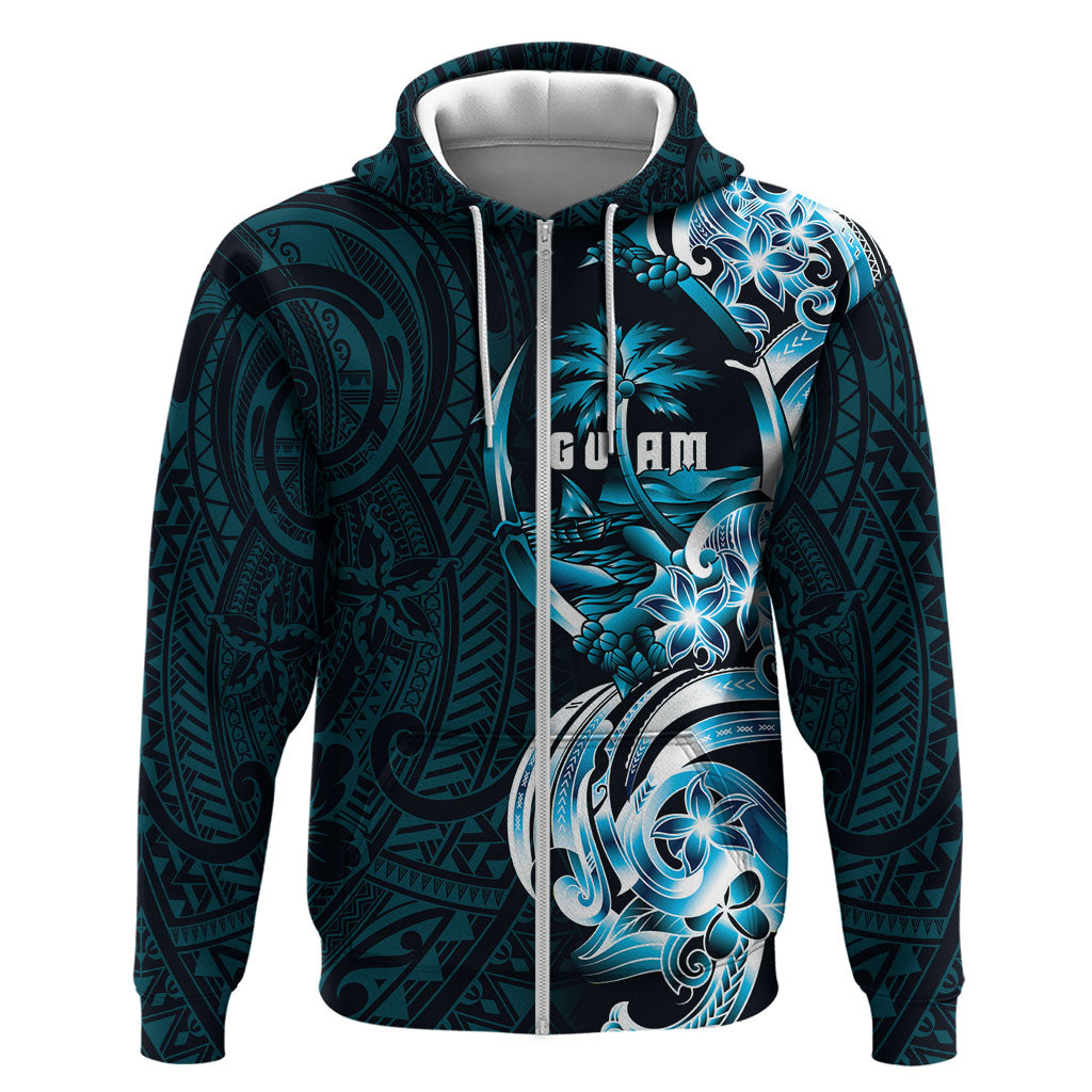 Asut Guam Chamorro Hoodie Guahan Seal Tattoo LT14 Zip Hoodie Blue - Polynesian Pride
