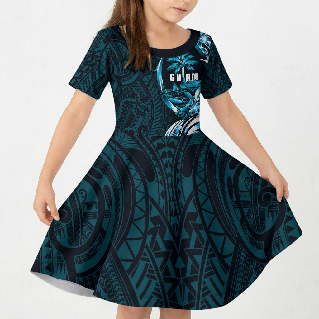 Asut Guam Chamorro Kid Short Sleeve Dress Guahan Seal Tattoo LT14 KID Blue - Polynesian Pride