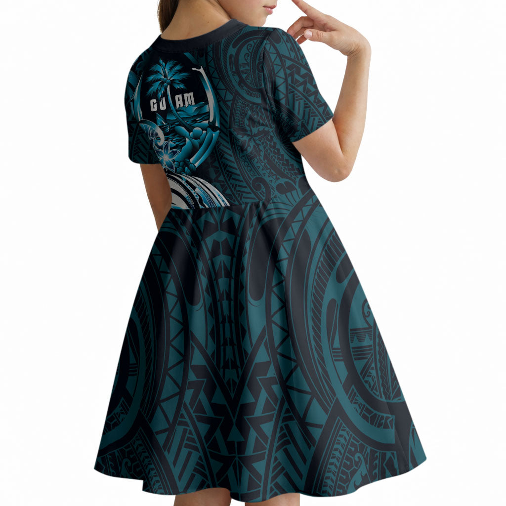 Asut Guam Chamorro Kid Short Sleeve Dress Guahan Seal Tattoo LT14 - Polynesian Pride
