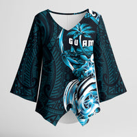 Asut Guam Chamorro Kimono Sleeve Blouse Guahan Seal Tattoo LT14 Female Blue - Polynesian Pride