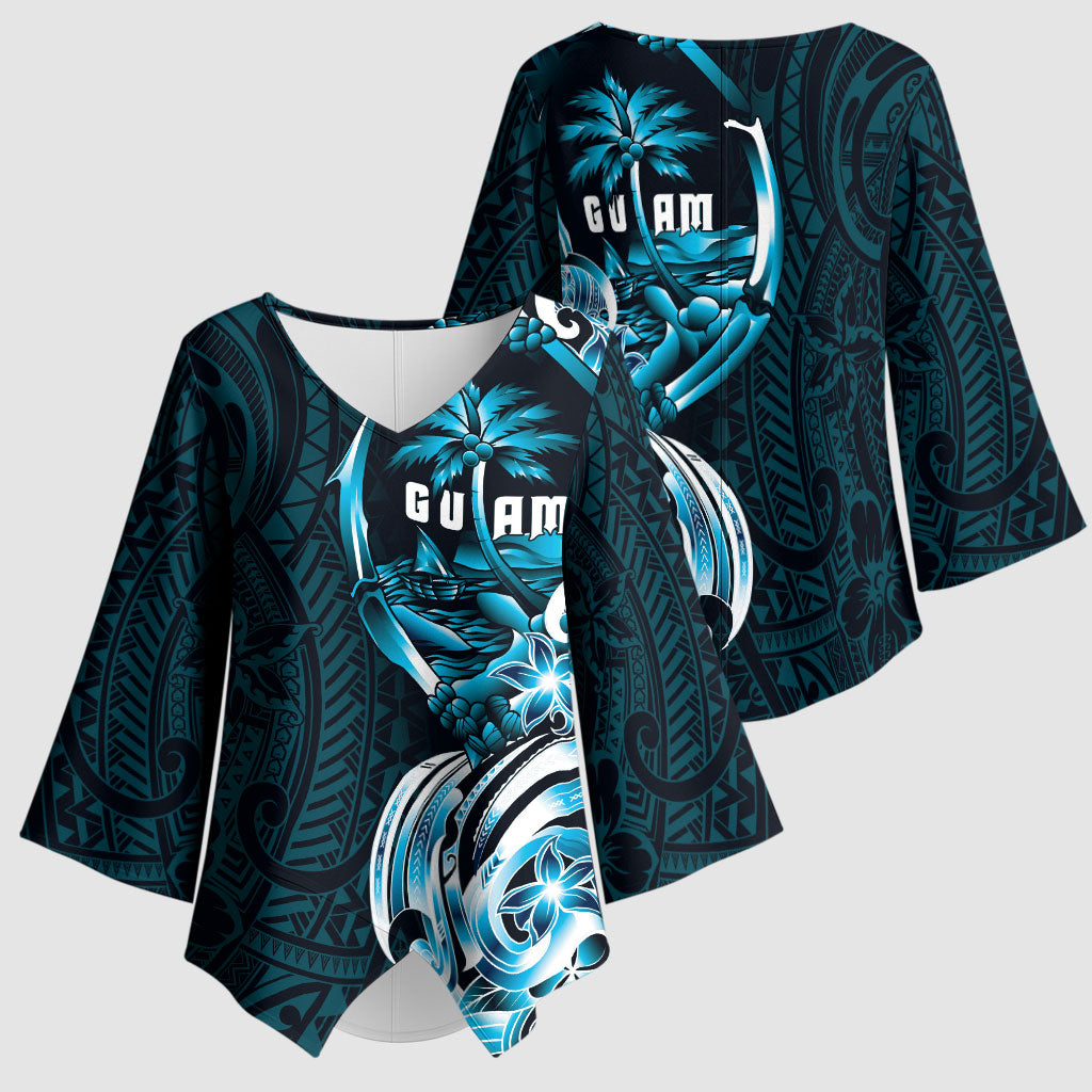 Asut Guam Chamorro Kimono Sleeve Blouse Guahan Seal Tattoo LT14 - Polynesian Pride