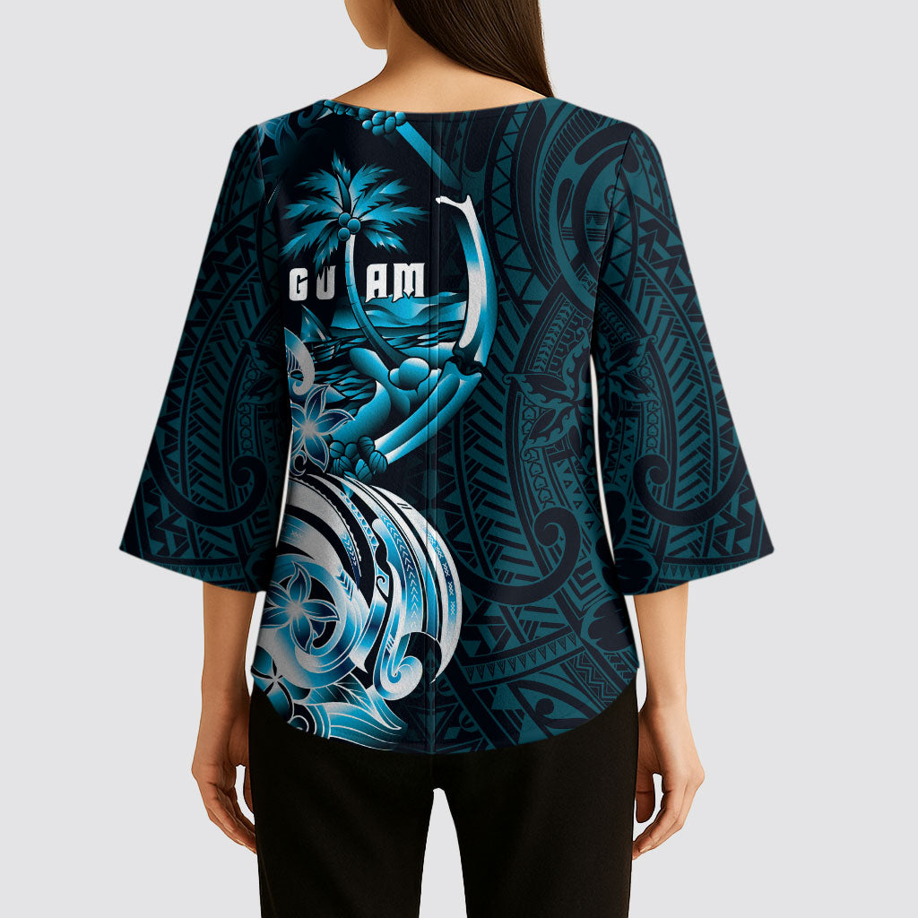 Asut Guam Chamorro Kimono Sleeve Blouse Guahan Seal Tattoo LT14 - Polynesian Pride