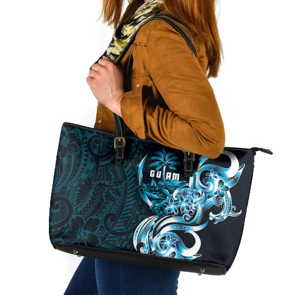 Asut Guam Chamorro Leather Tote Bag Guahan Seal Tattoo LT14 Blue - Polynesian Pride
