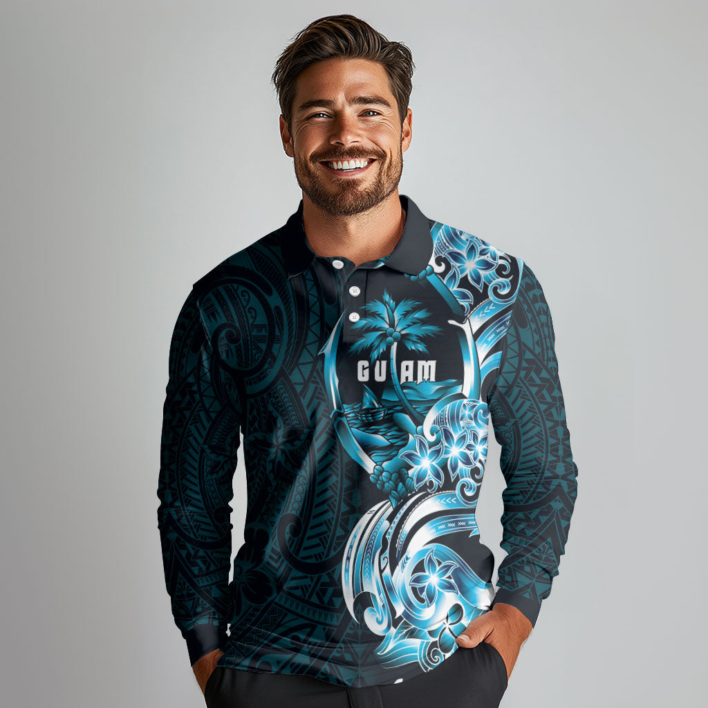 Asut Guam Chamorro Long Sleeve Polo Shirt Guahan Seal Tattoo LT14 - Polynesian Pride