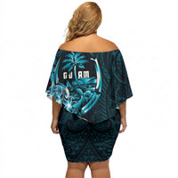 Asut Guam Chamorro Off Shoulder Short Dress Guahan Seal Tattoo LT14 - Polynesian Pride