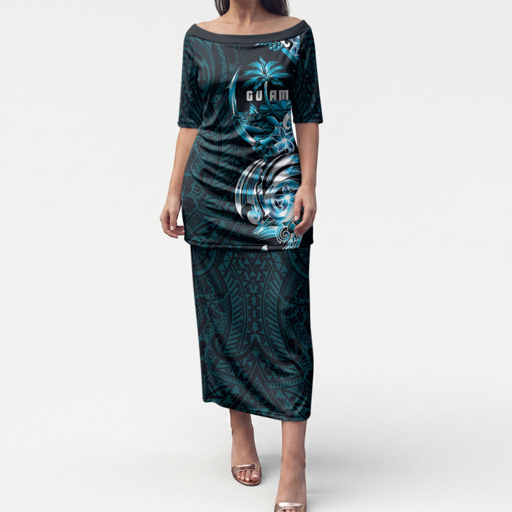 Asut Guam Chamorro Puletasi Guahan Seal Tattoo LT14 Long Dress Blue - Polynesian Pride