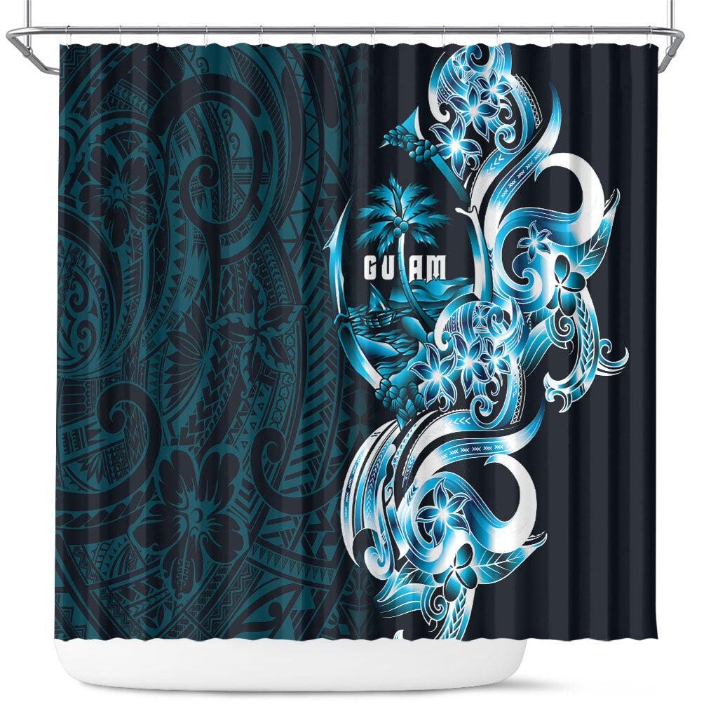 Asut Guam Chamorro Shower Curtain Guahan Seal Tattoo LT14 Blue - Polynesian Pride
