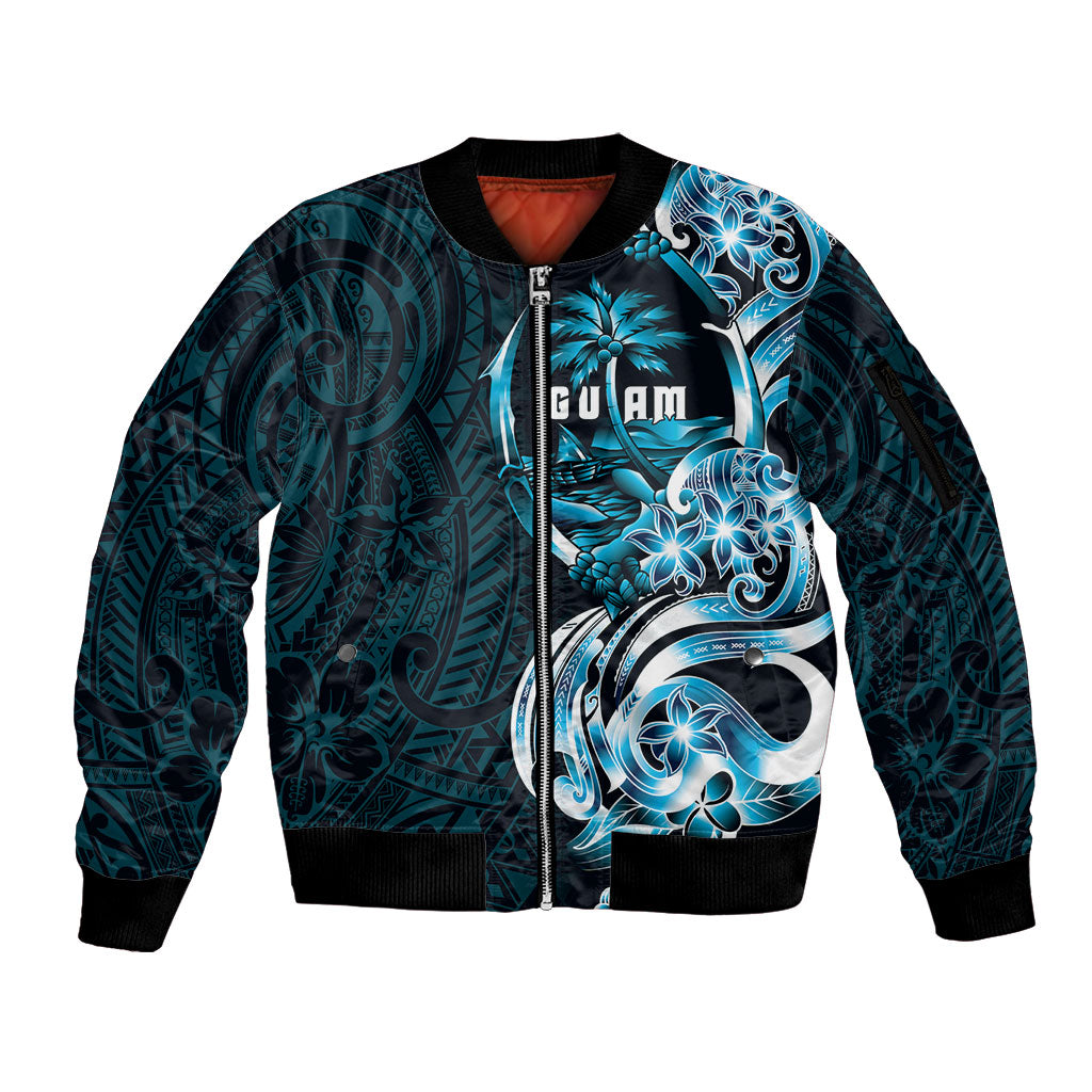 Asut Guam Chamorro Sleeve Zip Bomber Jacket Guahan Seal Tattoo LT14 Unisex Blue - Polynesian Pride