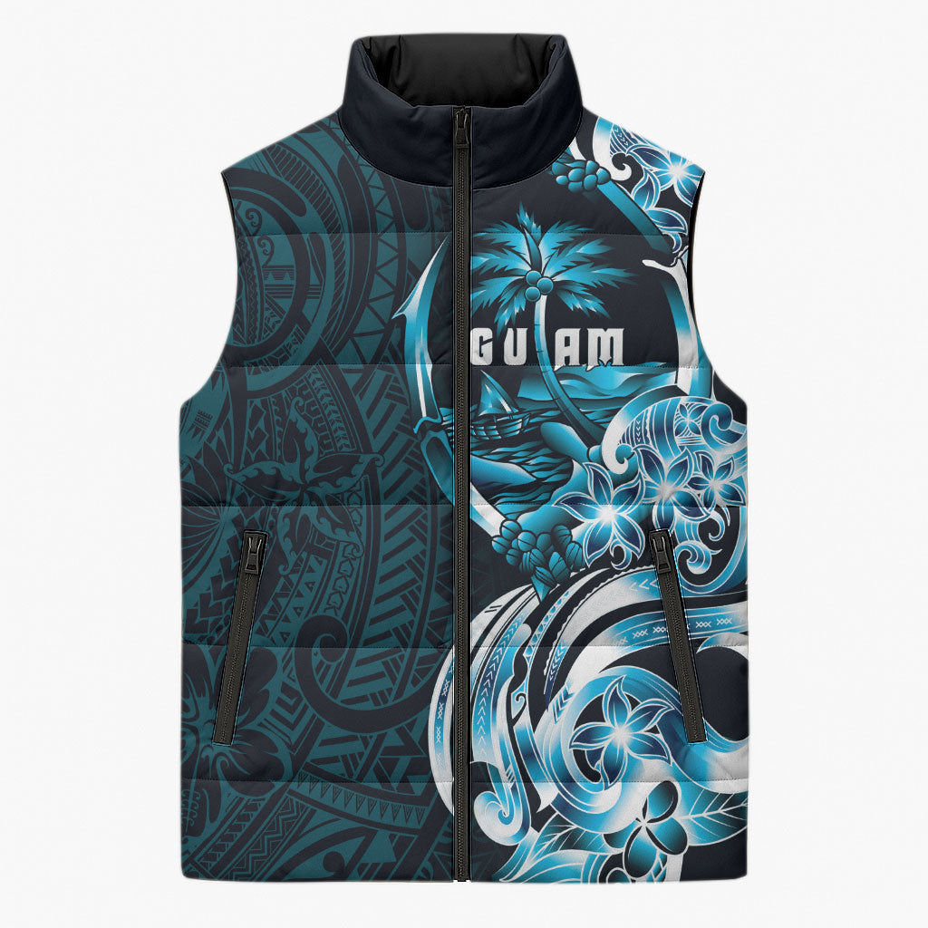 Asut Guam Chamorro Sleeveless Puffer Jacket Guahan Seal Tattoo LT14 Unisex Blue - Polynesian Pride