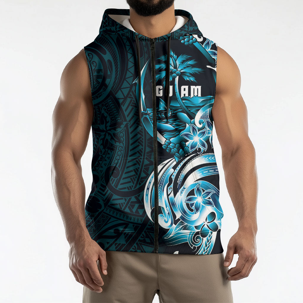 Asut Guam Chamorro Sleeveless Zip Hoodie Guahan Seal Tattoo LT14 - Polynesian Pride