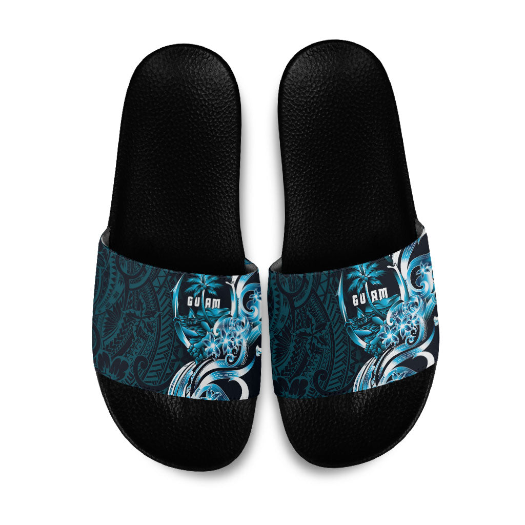 Asut Guam Chamorro Slide Sandals Guahan Seal Tattoo LT14 Blue - Polynesian Pride