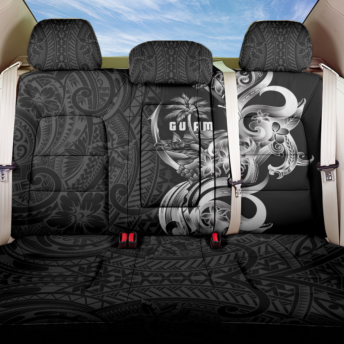 Attelong Guam Chamorro Back Car Seat Cover Guahan Seal Tattoo LT14 One Size Black - Polynesian Pride