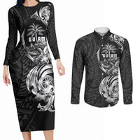 Attelong Guam Chamorro Couples Matching Long Sleeve Bodycon Dress and Long Sleeve Button Shirt Guahan Seal Tattoo LT14 Black - Polynesian Pride