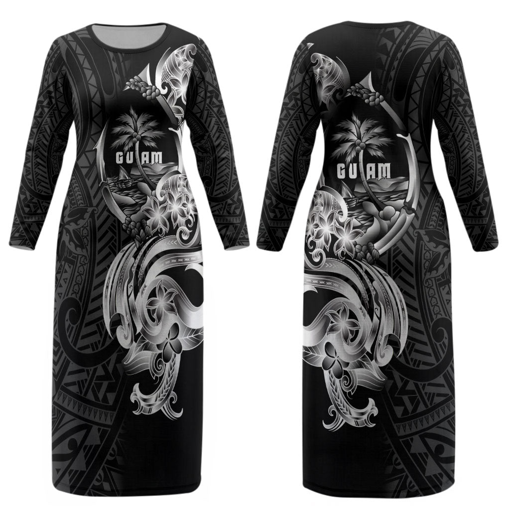 Attelong Guam Chamorro Couples Matching Long Sleeve Bodycon Dress and Long Sleeve Button Shirt Guahan Seal Tattoo LT14 - Polynesian Pride