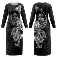 Attelong Guam Chamorro Couples Matching Long Sleeve Bodycon Dress and Long Sleeve Button Shirt Guahan Seal Tattoo LT14 - Polynesian Pride