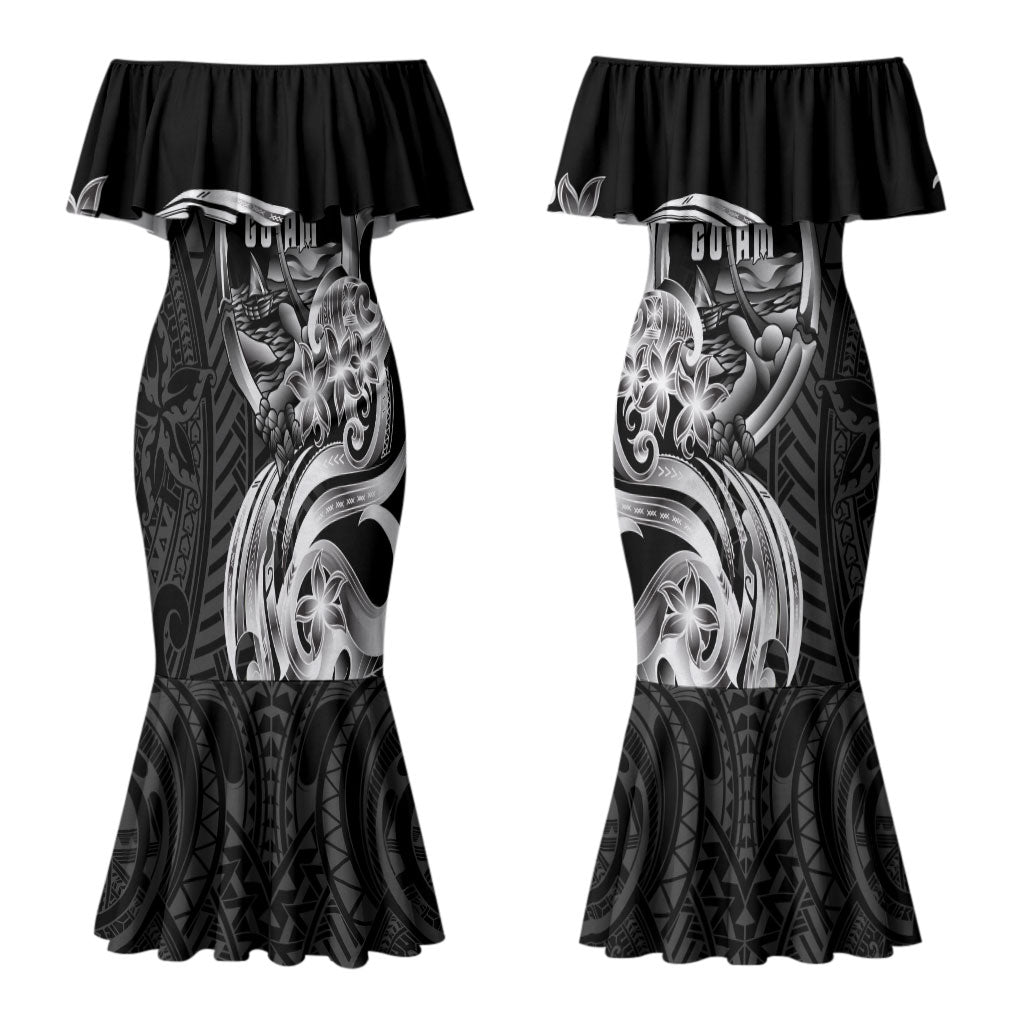 Attelong Guam Chamorro Couples Matching Mermaid Dress and Long Sleeve Button Shirt Guahan Seal Tattoo LT14 - Polynesian Pride
