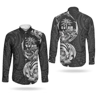 Attelong Guam Chamorro Couples Matching Off Shoulder Maxi Dress and Long Sleeve Button Shirt Guahan Seal Tattoo LT14 - Polynesian Pride