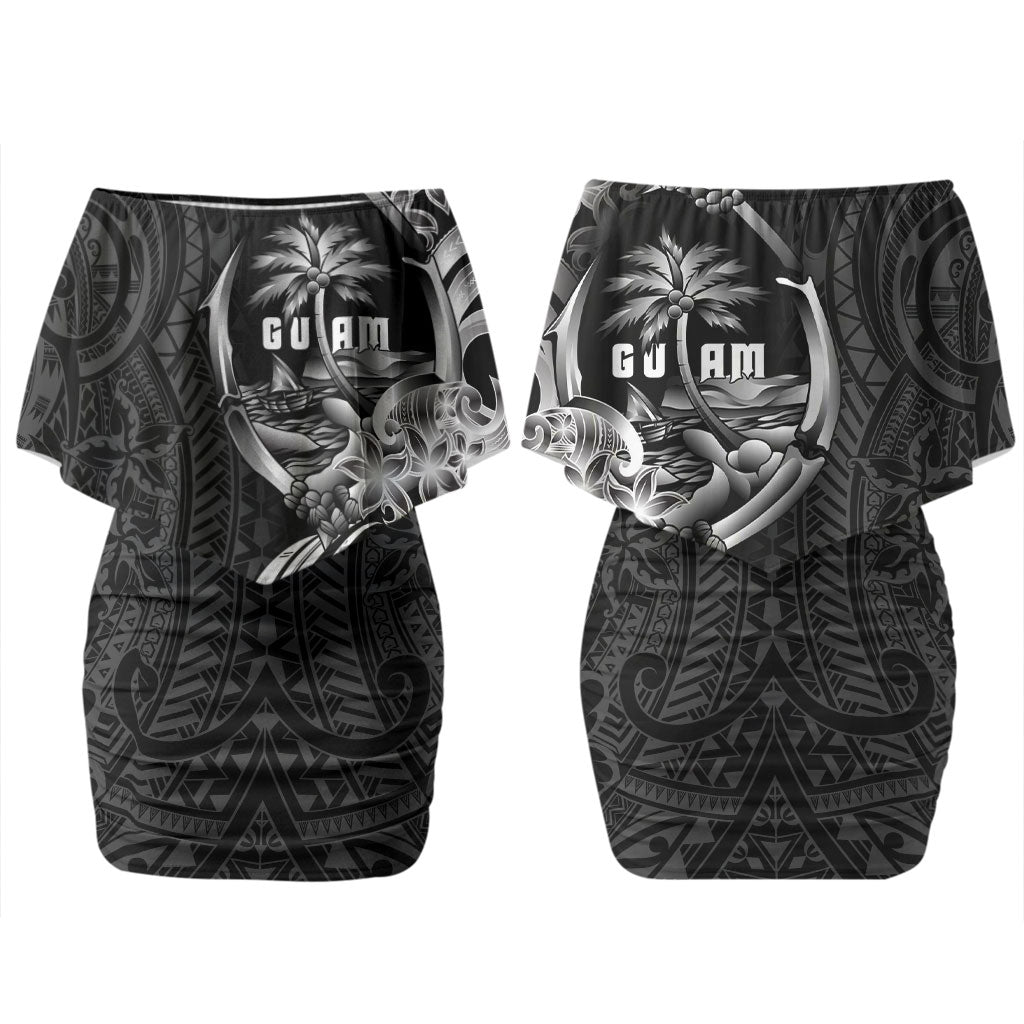 Attelong Guam Chamorro Couples Matching Off Shoulder Short Dress and Hawaiian Shirt Guahan Seal Tattoo LT14 - Polynesian Pride