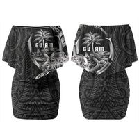 Attelong Guam Chamorro Couples Matching Off Shoulder Short Dress and Hawaiian Shirt Guahan Seal Tattoo LT14 - Polynesian Pride