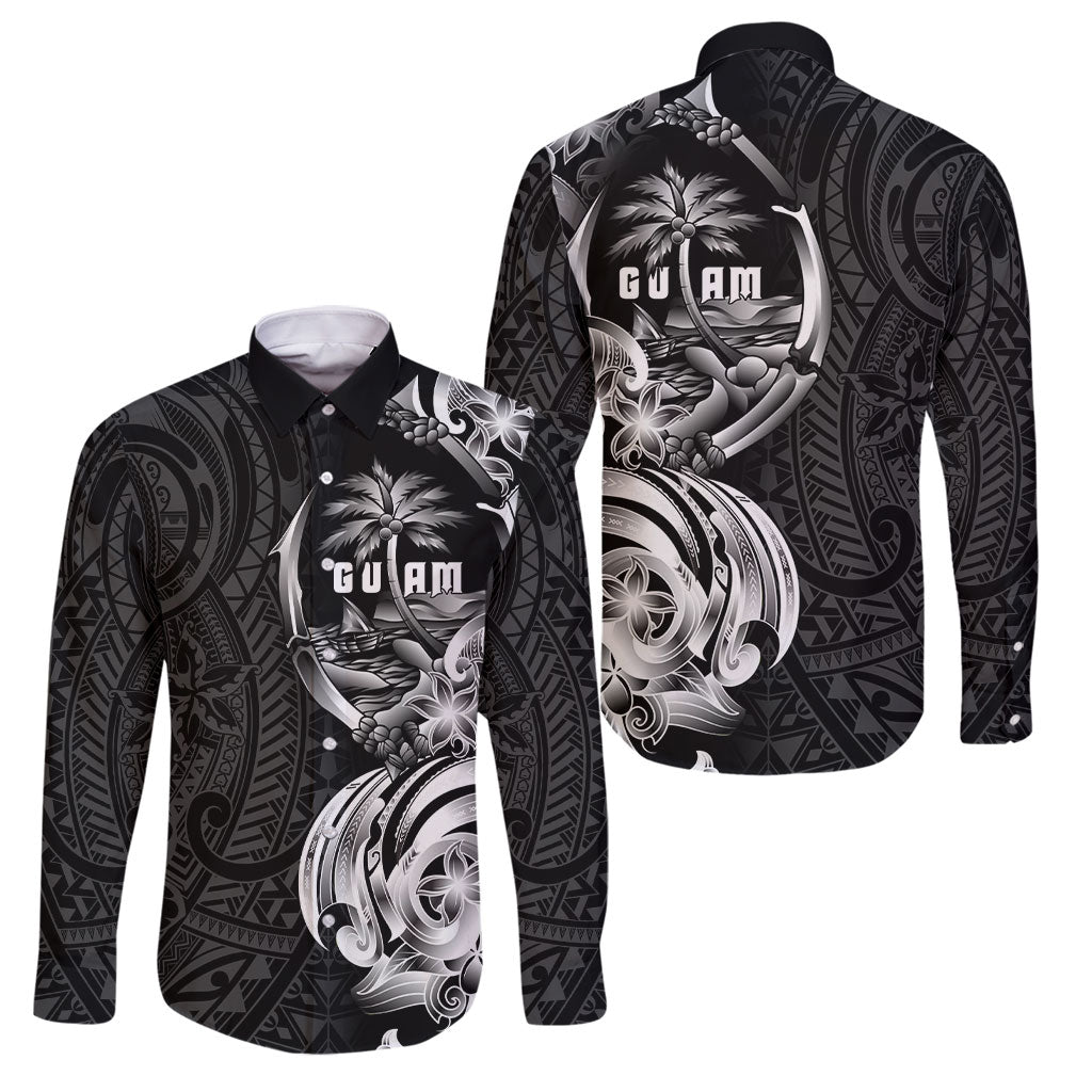 Attelong Guam Chamorro Family Matching Puletasi and Hawaiian Shirt Guahan Seal Tattoo LT14 Dad's Shirt - Long Sleeve Black - Polynesian Pride