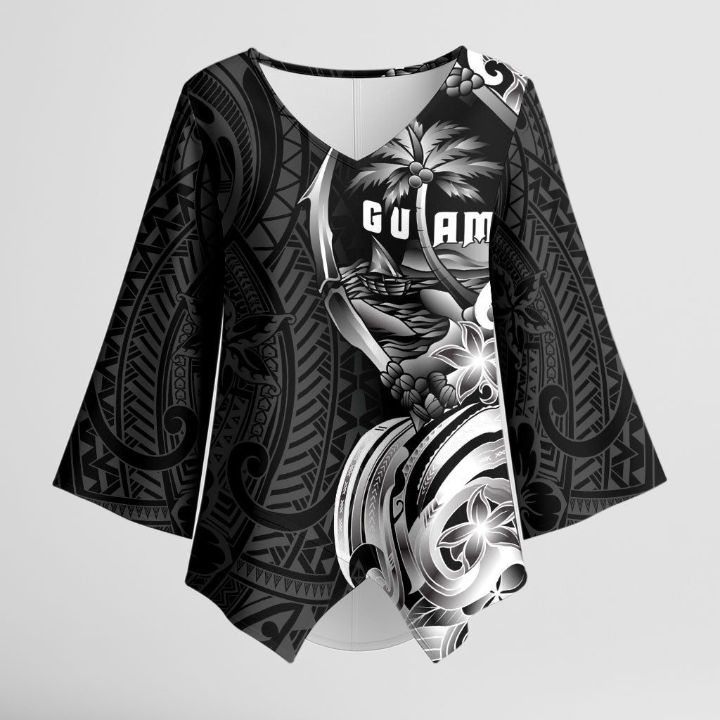 Attelong Guam Chamorro Kimono Sleeve Blouse Guahan Seal Tattoo LT14 Female Black - Polynesian Pride