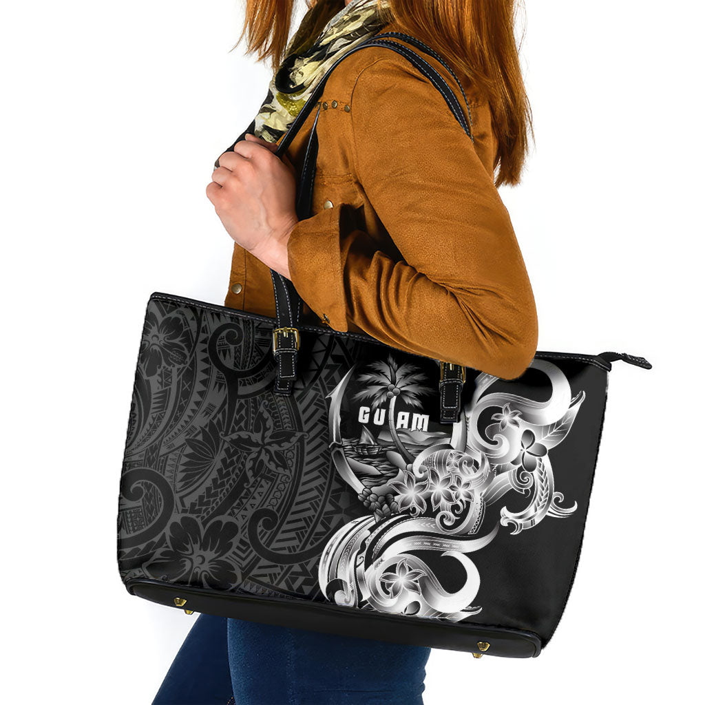 Attelong Guam Chamorro Leather Tote Bag Guahan Seal Tattoo LT14 Black - Polynesian Pride