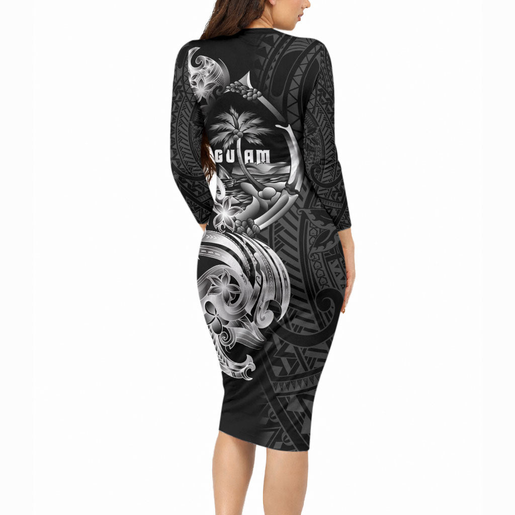 Attelong Guam Chamorro Long Sleeve Bodycon Dress Guahan Seal Tattoo LT14 - Polynesian Pride