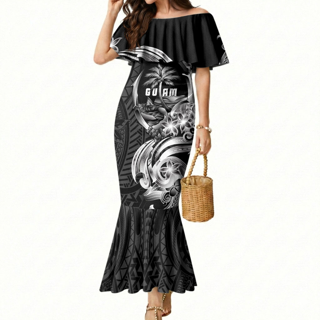 Attelong Guam Chamorro Mermaid Dress Guahan Seal Tattoo LT14 Women Black - Polynesian Pride