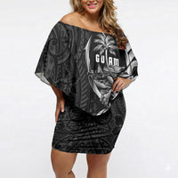 Attelong Guam Chamorro Off Shoulder Short Dress Guahan Seal Tattoo LT14 Women Black - Polynesian Pride