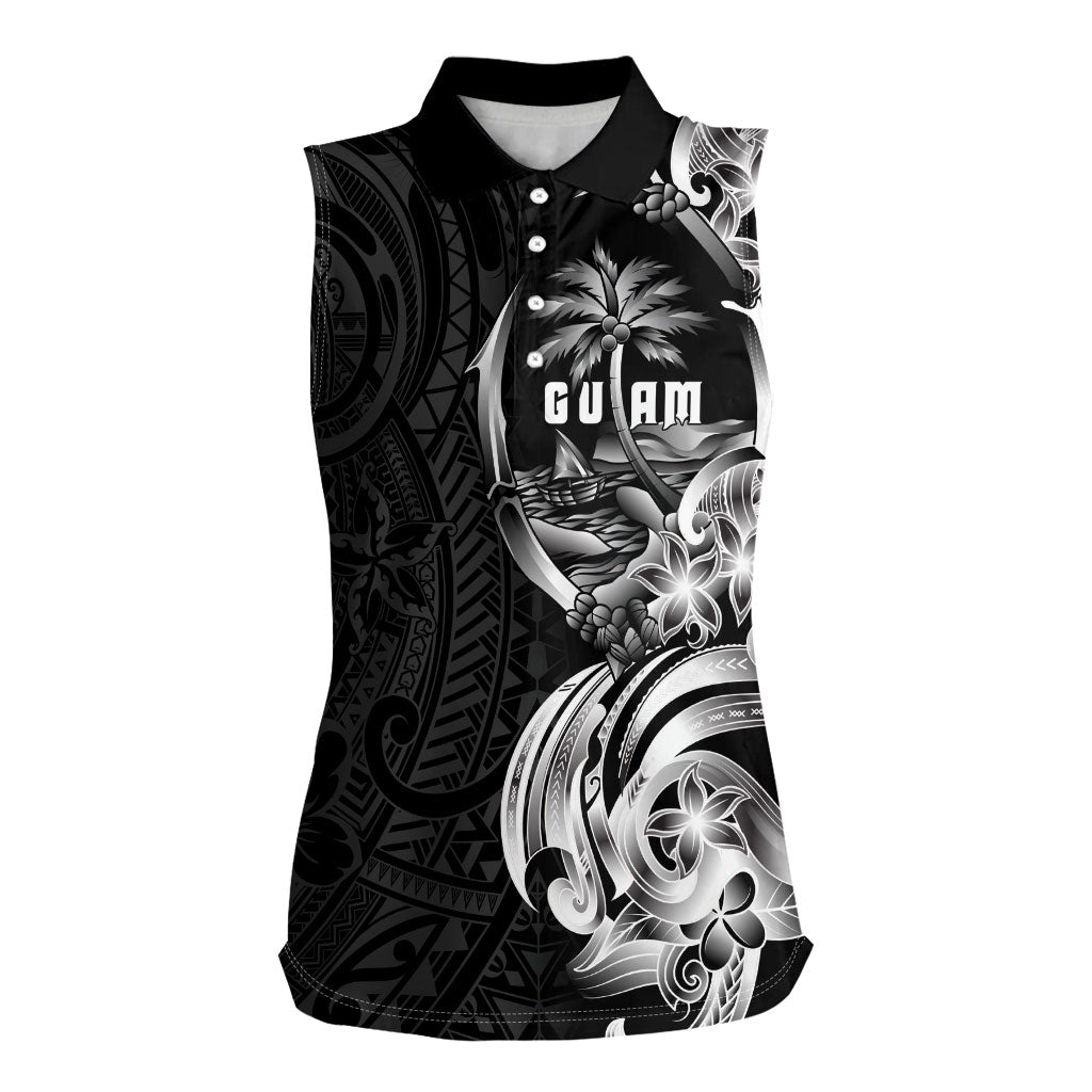 Attelong Guam Chamorro Women Sleeveless Polo Shirt Guahan Seal Tattoo LT14 Female Black - Polynesian Pride